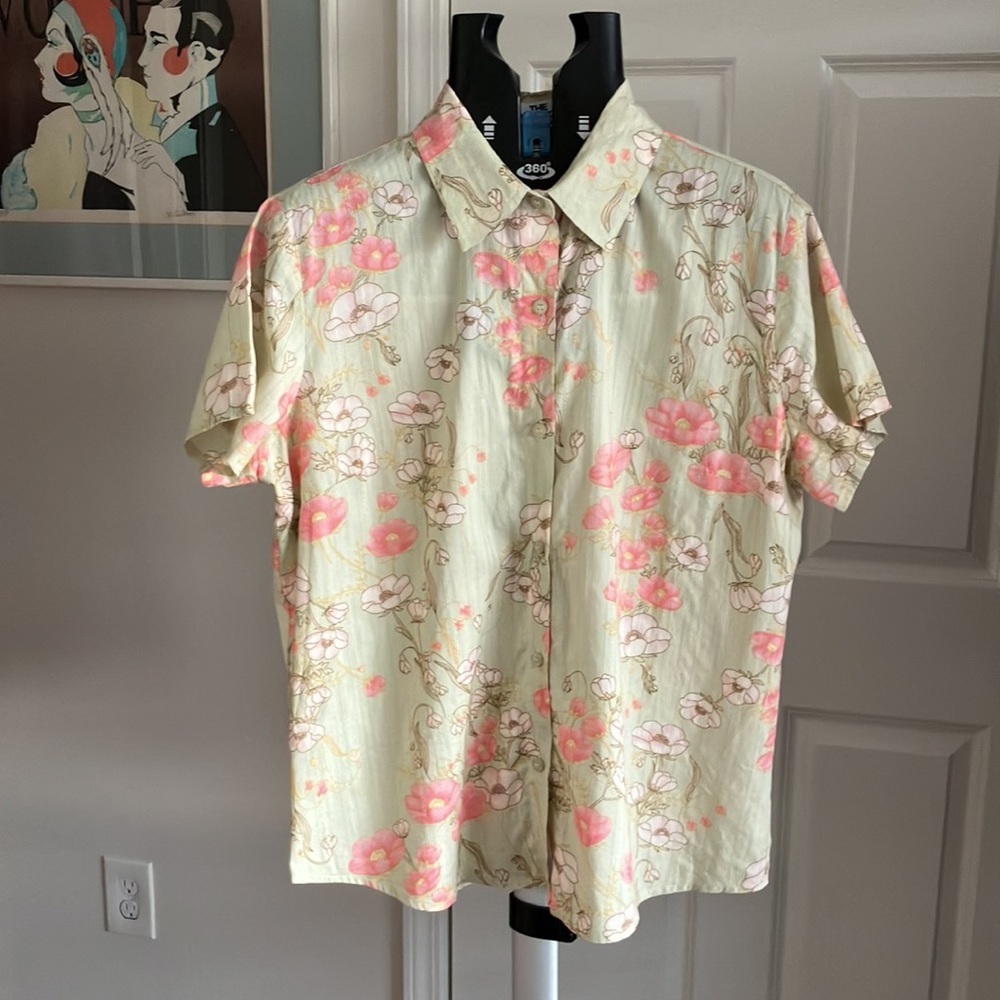 Vintage Lemon Grass size L button down green floral - Picture 9 of 12